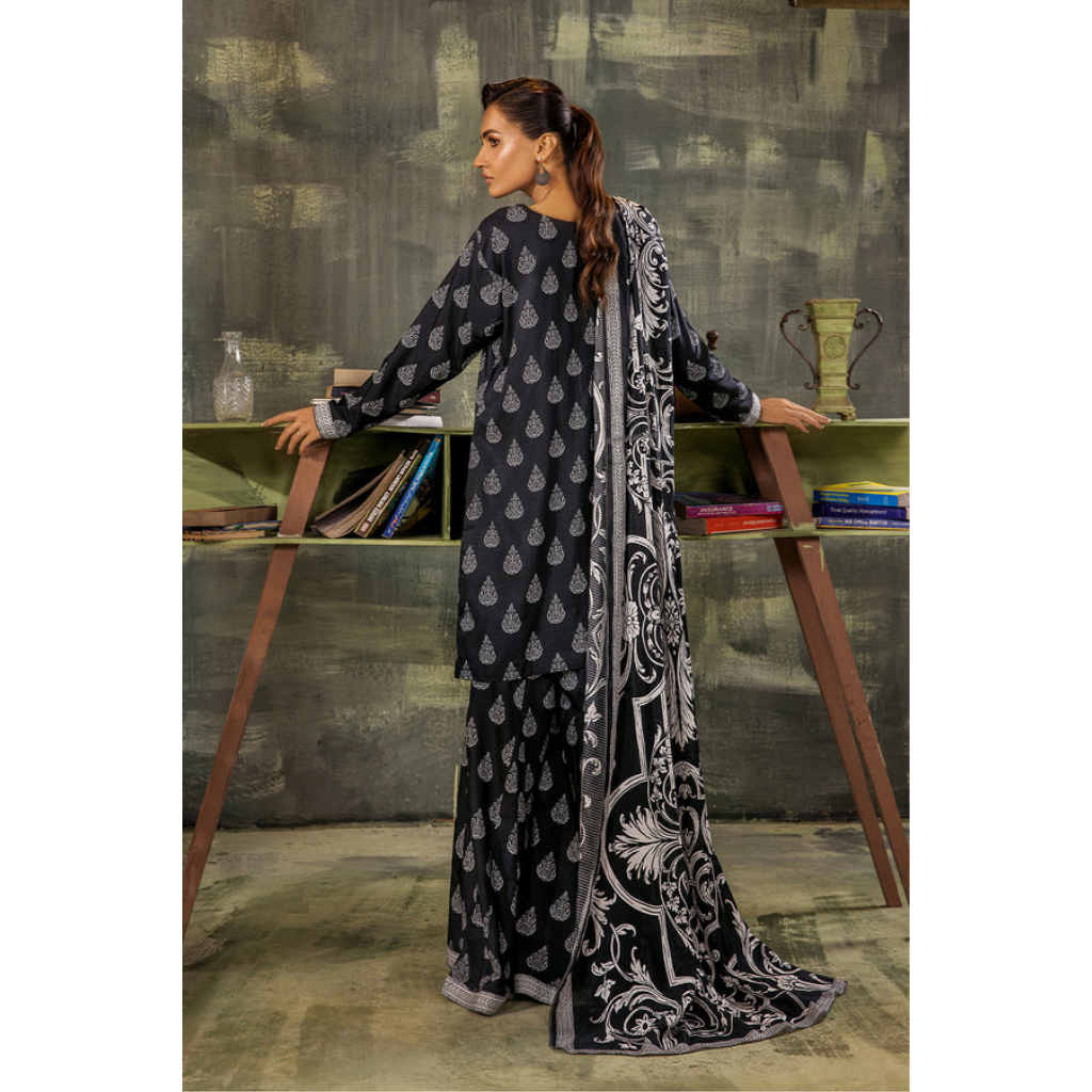 3-PIECE SAFWA PRINTED DORIA VISCOSE BLACK