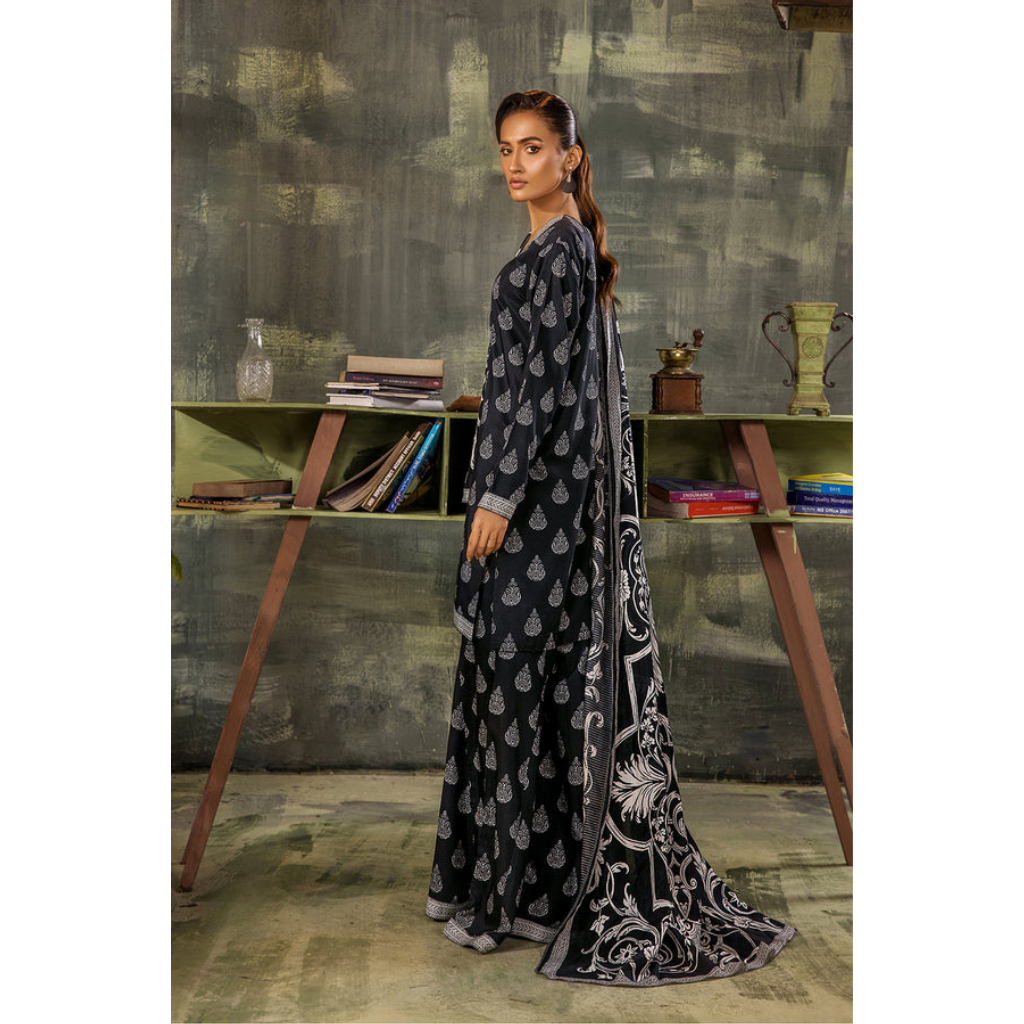 3-PIECE SAFWA PRINTED DORIA VISCOSE BLACK