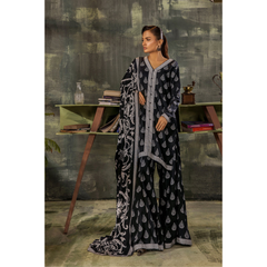 3-PIECE SAFWA PRINTED DORIA VISCOSE BLACK