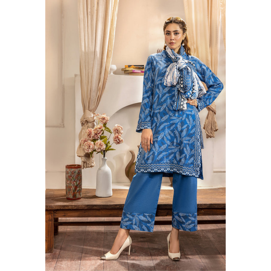 3-PIECE SAFWA RADA PRINTED DORIA VISCOSE BLUE