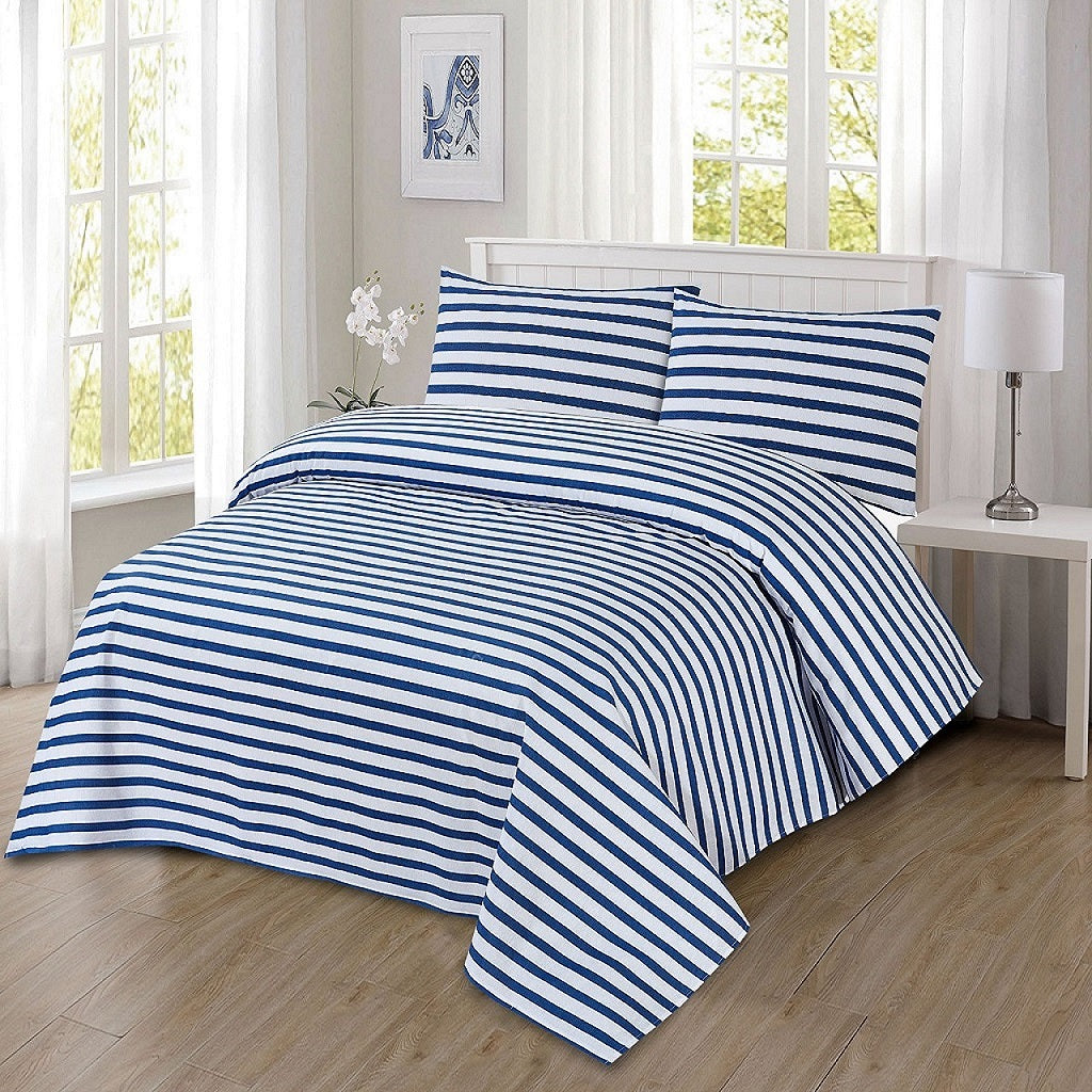 3 Pcs King Size Bedding Set Blue Srtipe