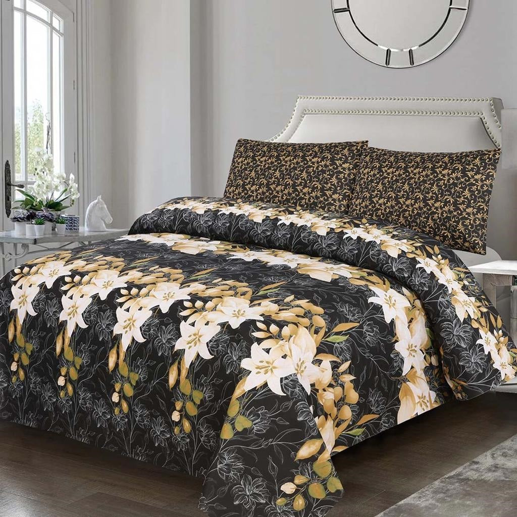 3 Pcs Bedding Set Floral Black