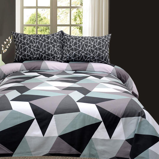 3 Pcs Cotton Bed Sheet King Size Black Geometric 1080