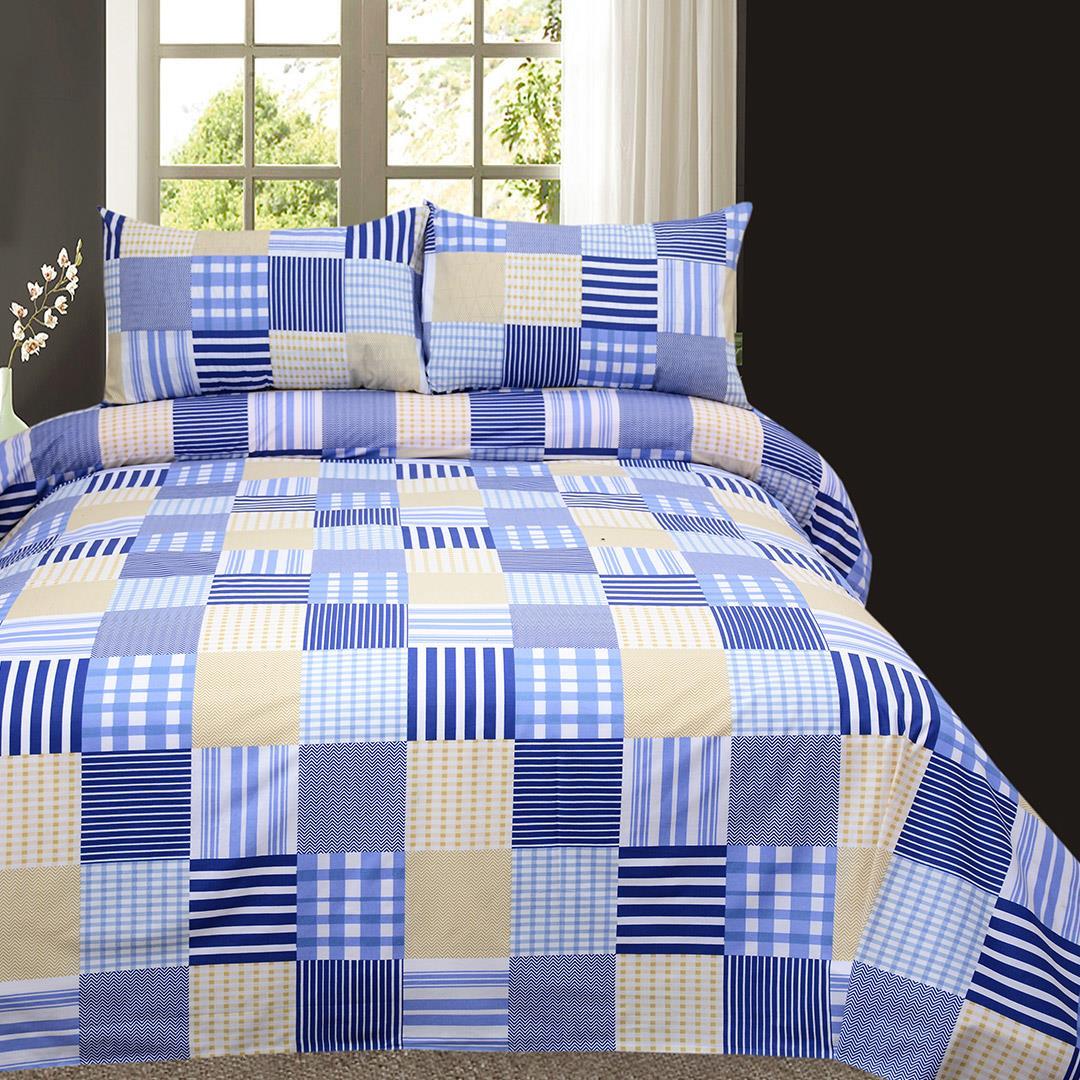 3 Pcs Cotton Bed Sheet King Size Blue Check