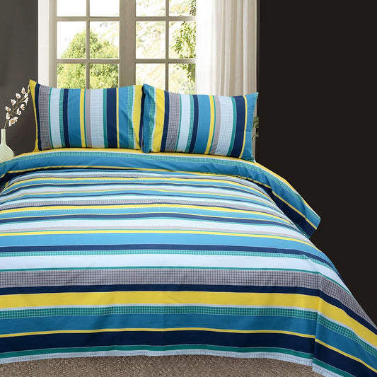 3 Pcs Cotton Bed Sheet King Size Blue Strips 1080