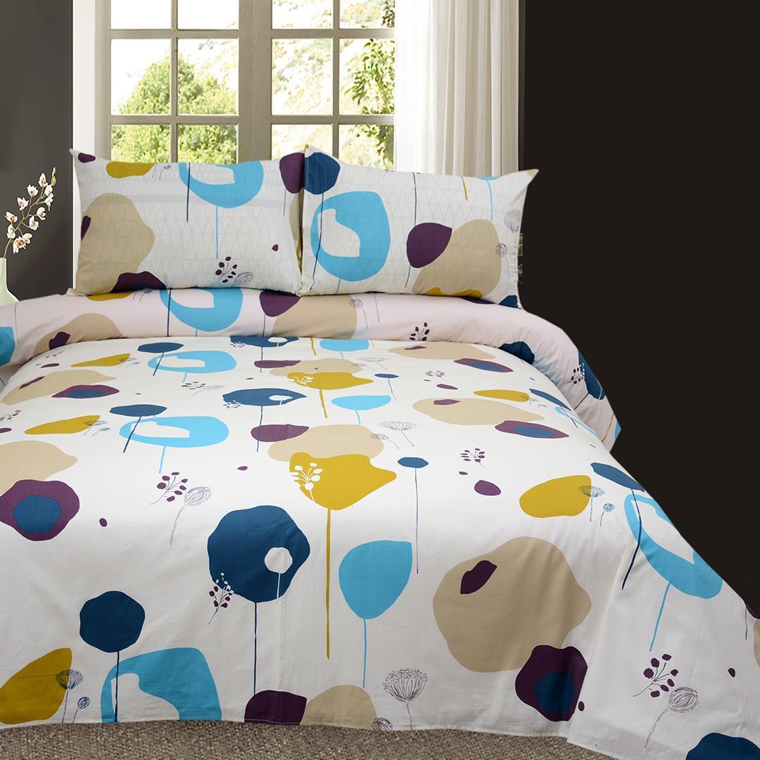 3 Pcs Cotton Bed Sheet King Size Flower Marks