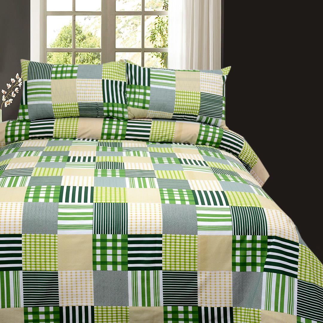 3 Pcs Cotton Bed Sheet King Size Green Check