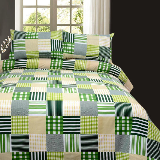 3 Pcs Cotton Bed Sheet King Size Green Check 1080