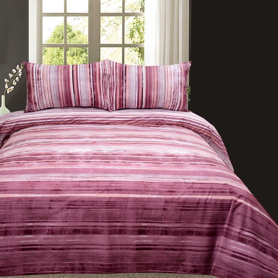 3 Pcs Cotton Bed Sheet King Size Pink Lines