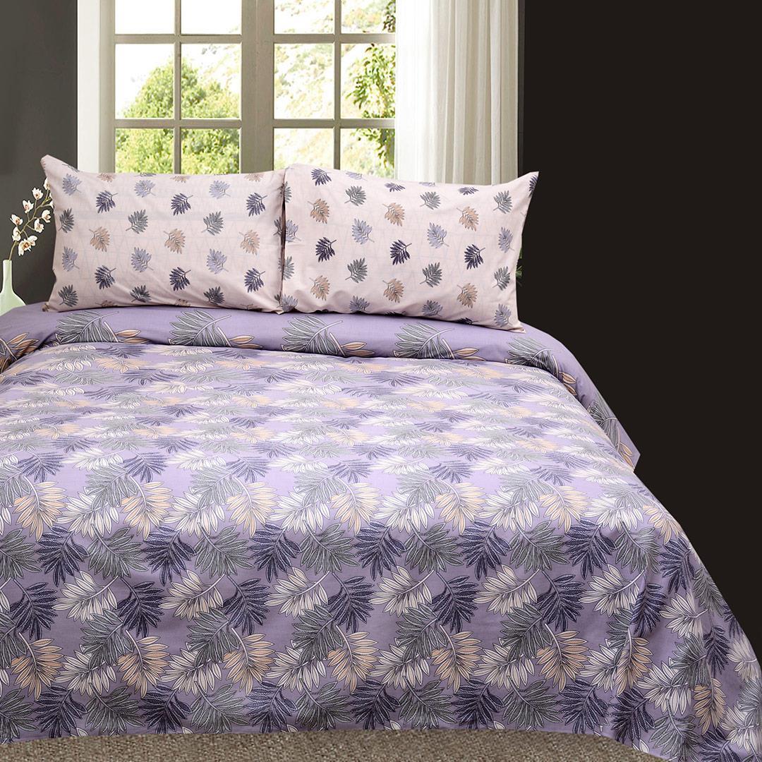 3 Pcs Cotton Bed Sheet King Size Purple Leaves