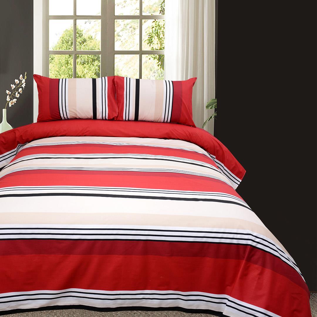 3 Pcs Cotton Bed Sheet King Size Red Strips