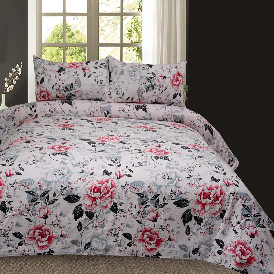 3 Pcs Cotton Bed Sheet King Size Red Weave Flower