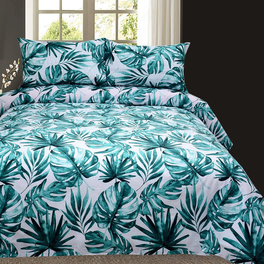 3 Pcs Cotton Green Bed Sheet King Size Leaf 1080