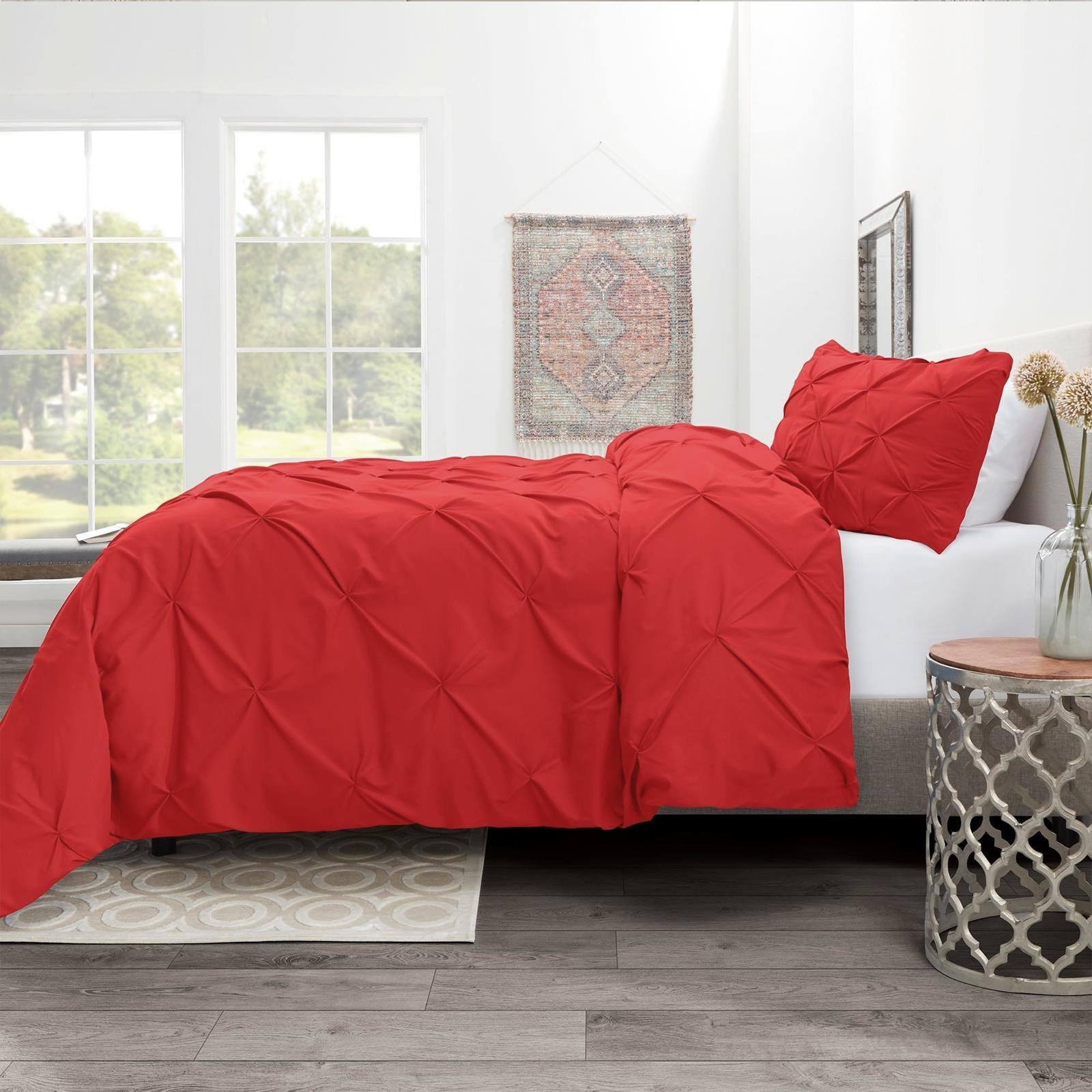 3 Pcs Diamond Red Duvet and Pillow Covers Set