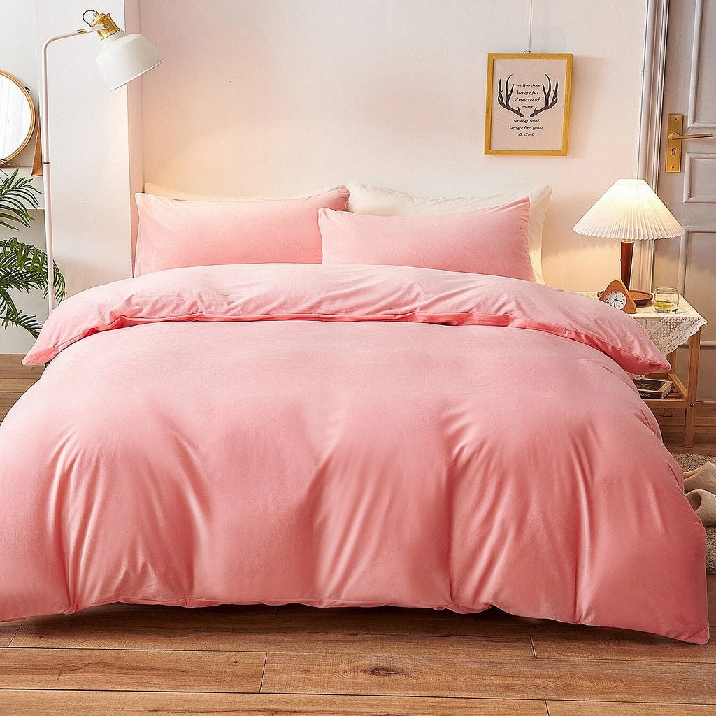 3 Pcs Dyed Pink Duvet and Pillow Covers Set Cotton Satin