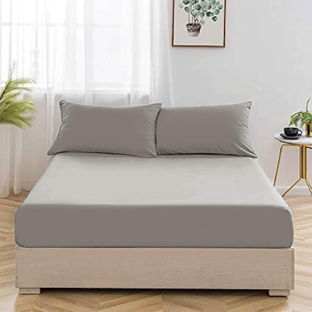 3 Pcs Fitted Sheet With 2 Pillow Case Seal Grey