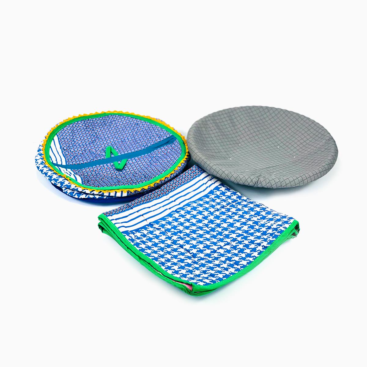 3 Pcs Hot Pot Set Lattice Blue