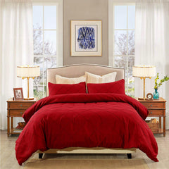 3 Pcs Pinch Pleat Red Duvet and Pillow Covers Set