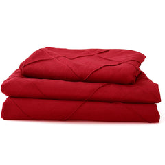 3 Pcs Pinch Pleat Red Duvet and Pillow Covers Set