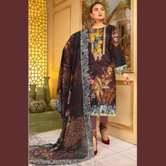 3 Pcs Unstitched Embroidered Lawn Suit Black Floral