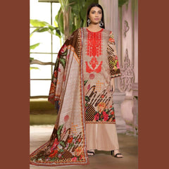 3 Pcs Unstitched Embroidered Lawn Suit Brown with Red