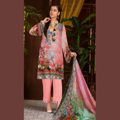 3 Pcs Unstitched Embroidered Lawn Suit Candy Peach