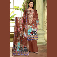 3 Pcs Unstitched Embroidered Lawn Suit Chevron Brown