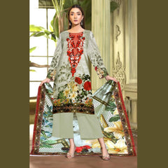 3 Pcs Unstitched Embroidered Lawn Suit Flak Green