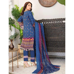 3 Pcs Unstitched Embroidered Lawn Suit Royal Blue