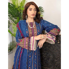 3 Pcs Unstitched Embroidered Lawn Suit Royal Blue