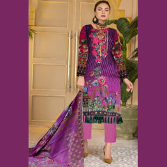 3 Pcs Unstitched Embroidered Lawn Suit Wavy Purple