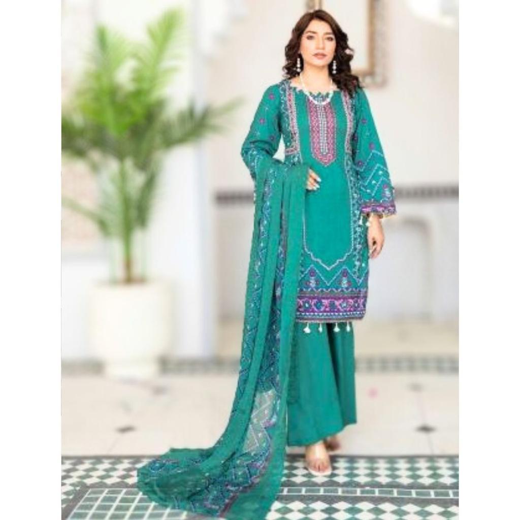 3 Pcs Unstitched Embroidered Lawn Suit Zinc