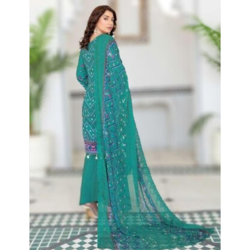 3 Pcs Unstitched Embroidered Lawn Suit Zinc