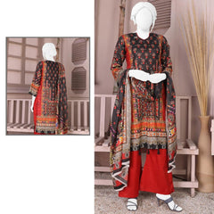 3 Pcs Unstitched Jacquard Brosha Lawn Suit Black and Red