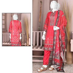 3 Pcs Unstitched Jacquard Brosha Lawn Suit Crimson Red