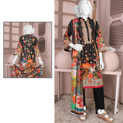 3 Pcs Unstitched Jacquard Brosha Lawn Suit Floral Black