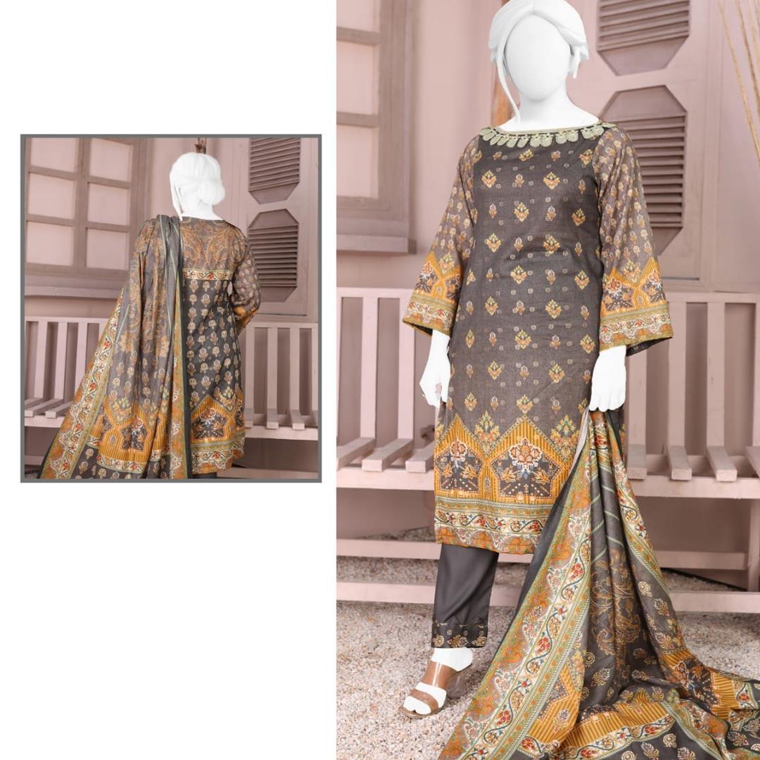 3 Pcs Unstitched Jacquard Brosha Lawn Suit Charcoal