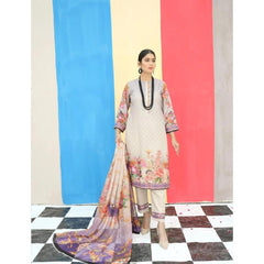 3 Pcs Unstitched Lawn Suit Floral Beige