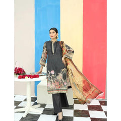 3 Pcs Unstitched Lawn Suit Floral Black