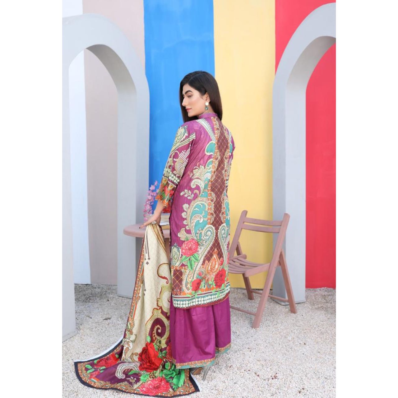 3 Pcs Unstitched Lawn Suit Floral Mulberry