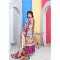 3 Pcs Unstitched Lawn Suit Floral Mulberry