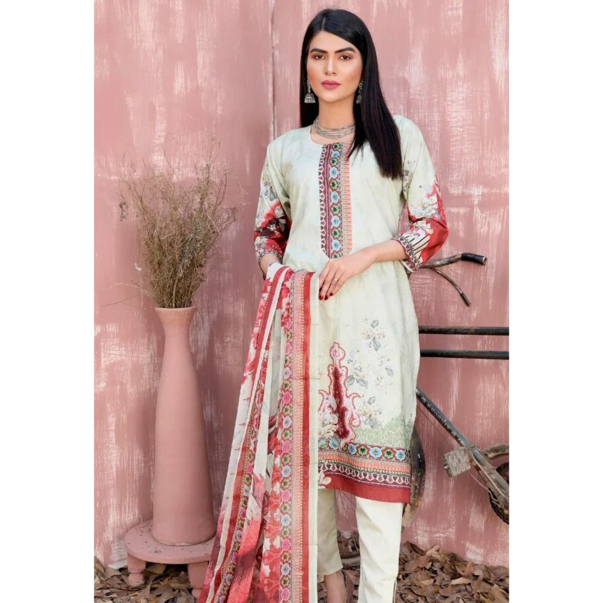 3 Pcs Unstitched Lawn Suit Pistachio