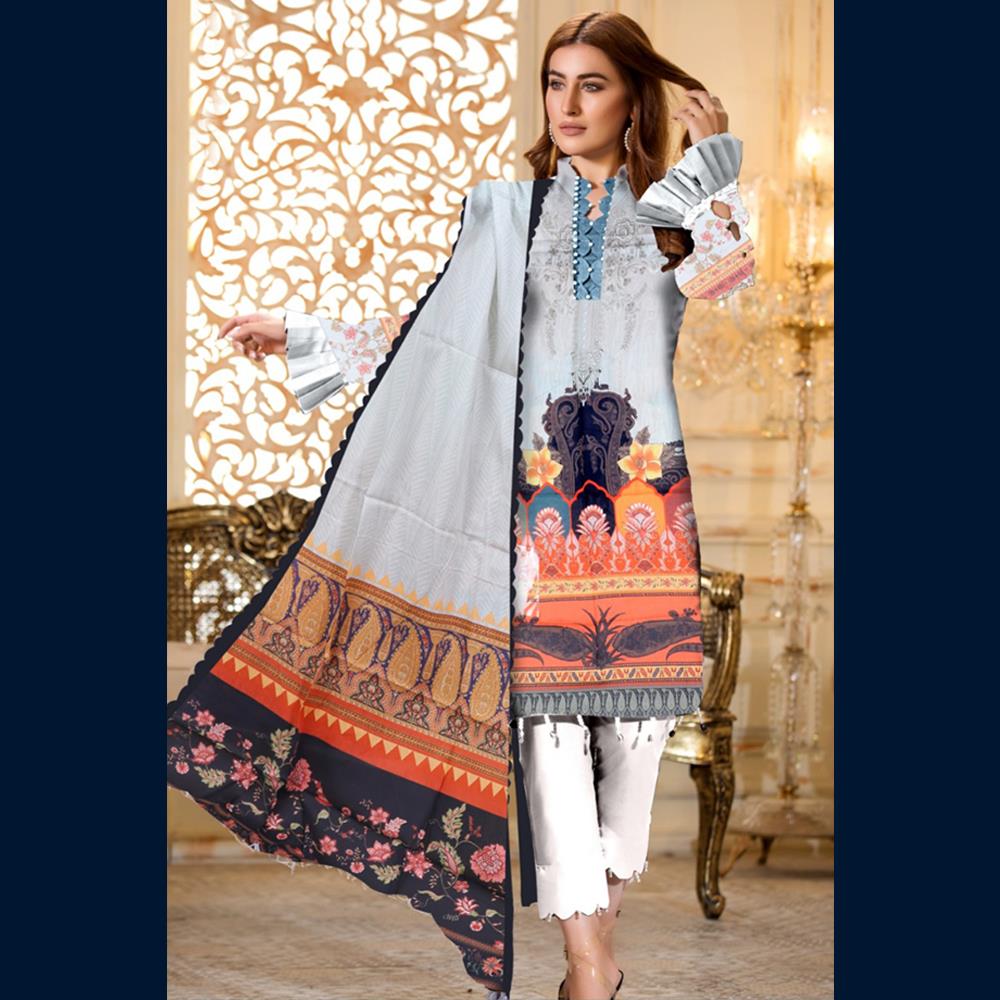 3 Pcs Unstitched Printed Lawn Suit Bella