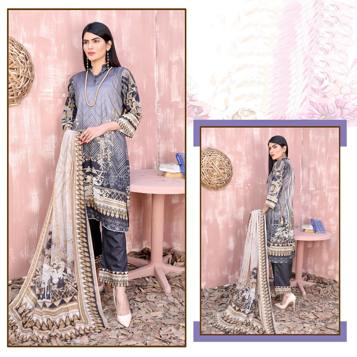 3 Pcs Unstitched Printed Lawn Suit Melody