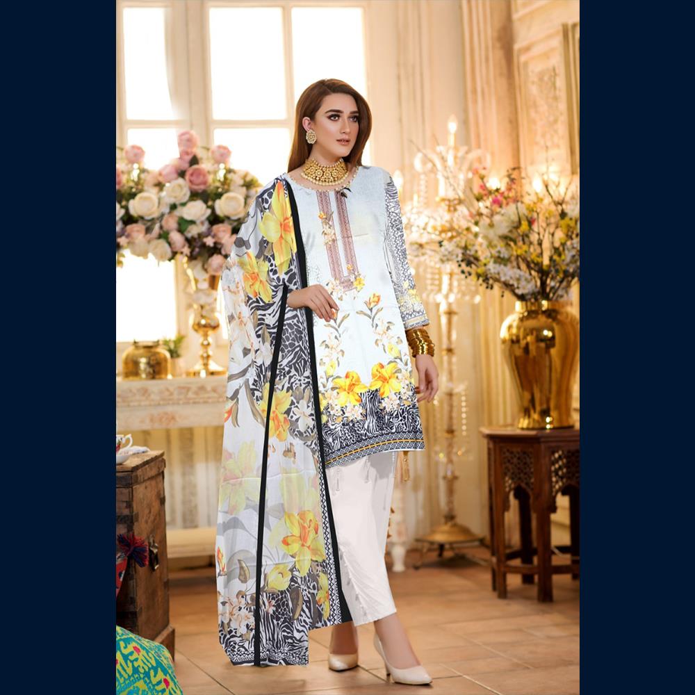 3 Pcs Unstitched Printed Lawn Suit Missy