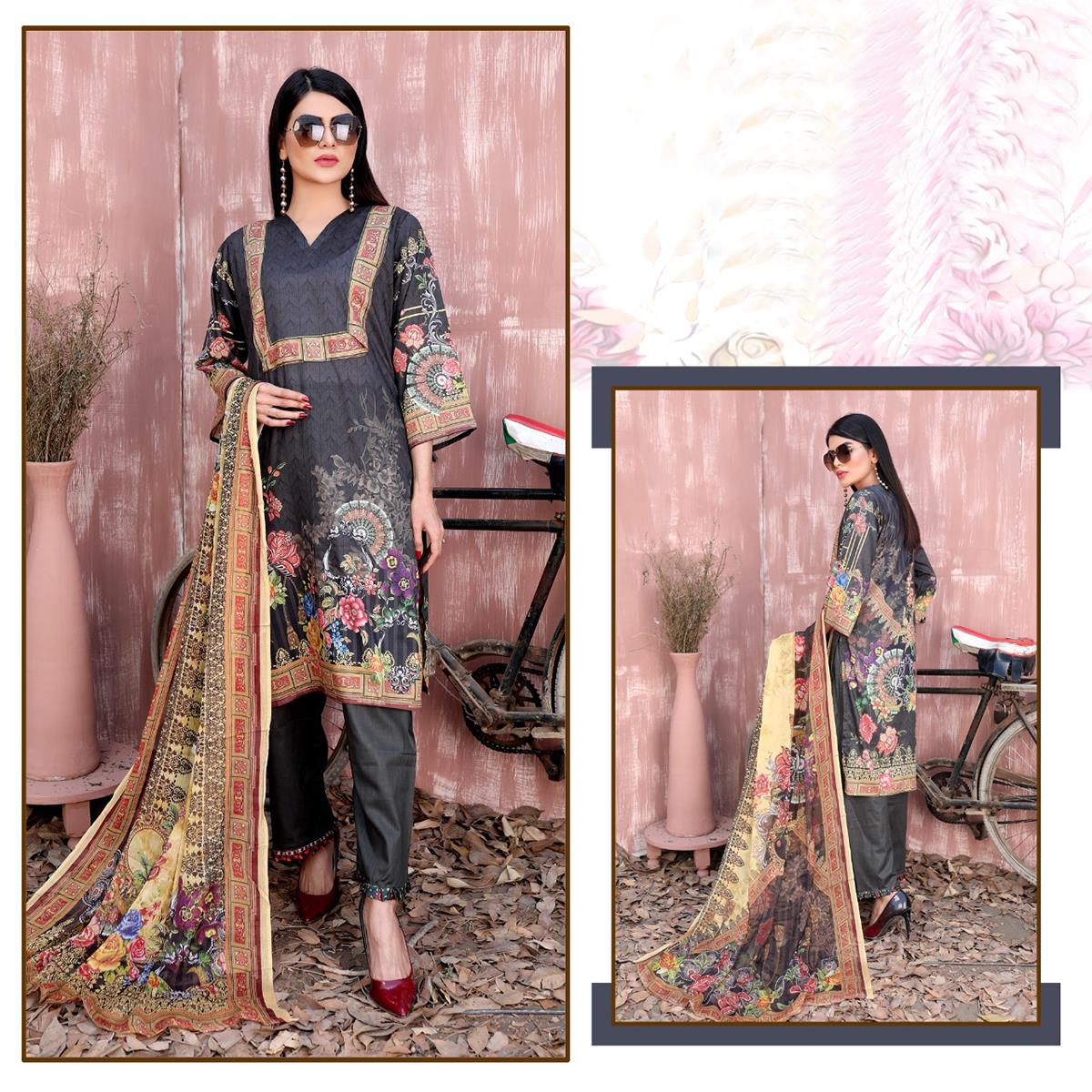 3 Pcs Unstitched Printed Lawn Suit Pretty Petals