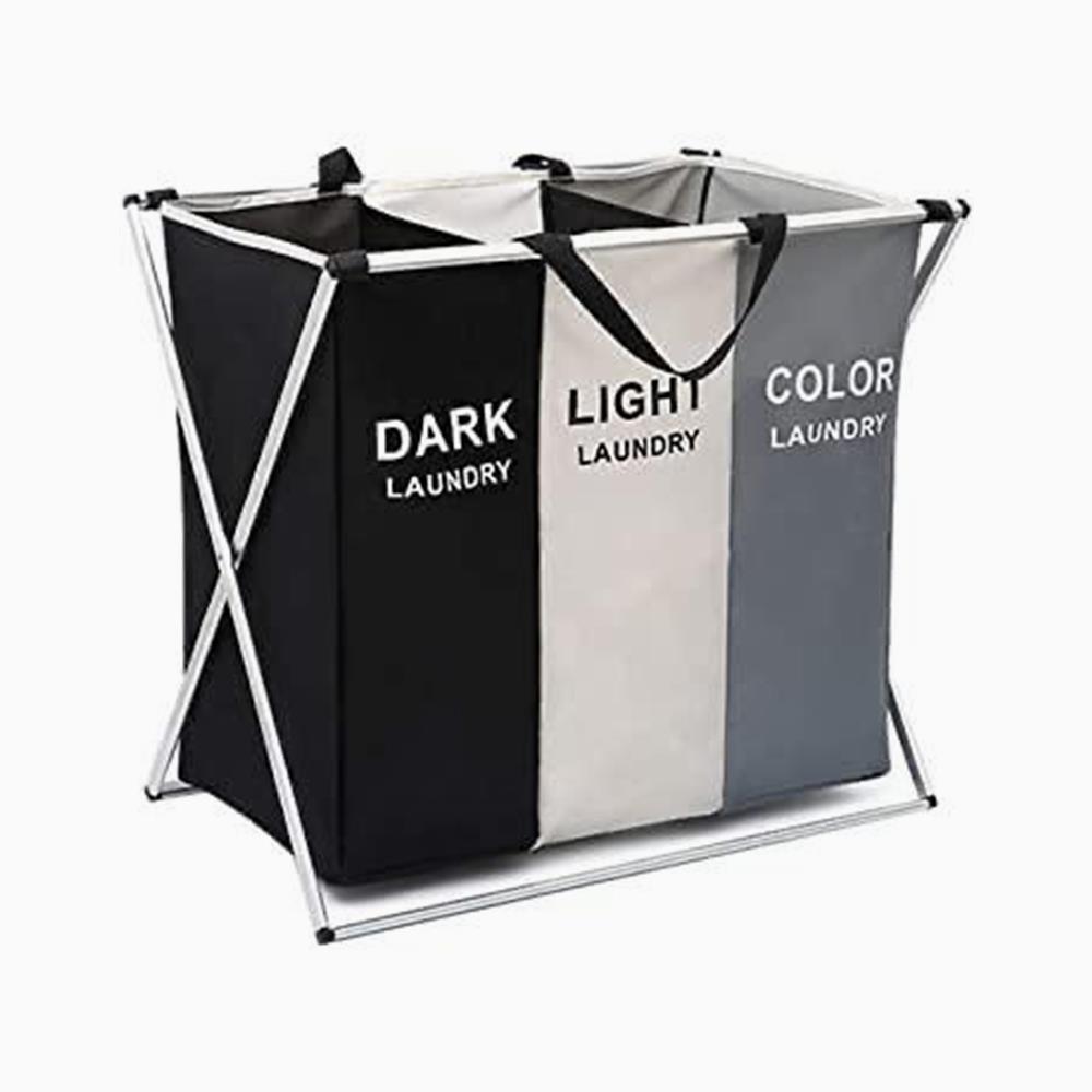 3 Tier Foldable Laundry Basket Black White Grey