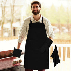 4 Pcs Quilted Kitchen Apron Set Titan Black