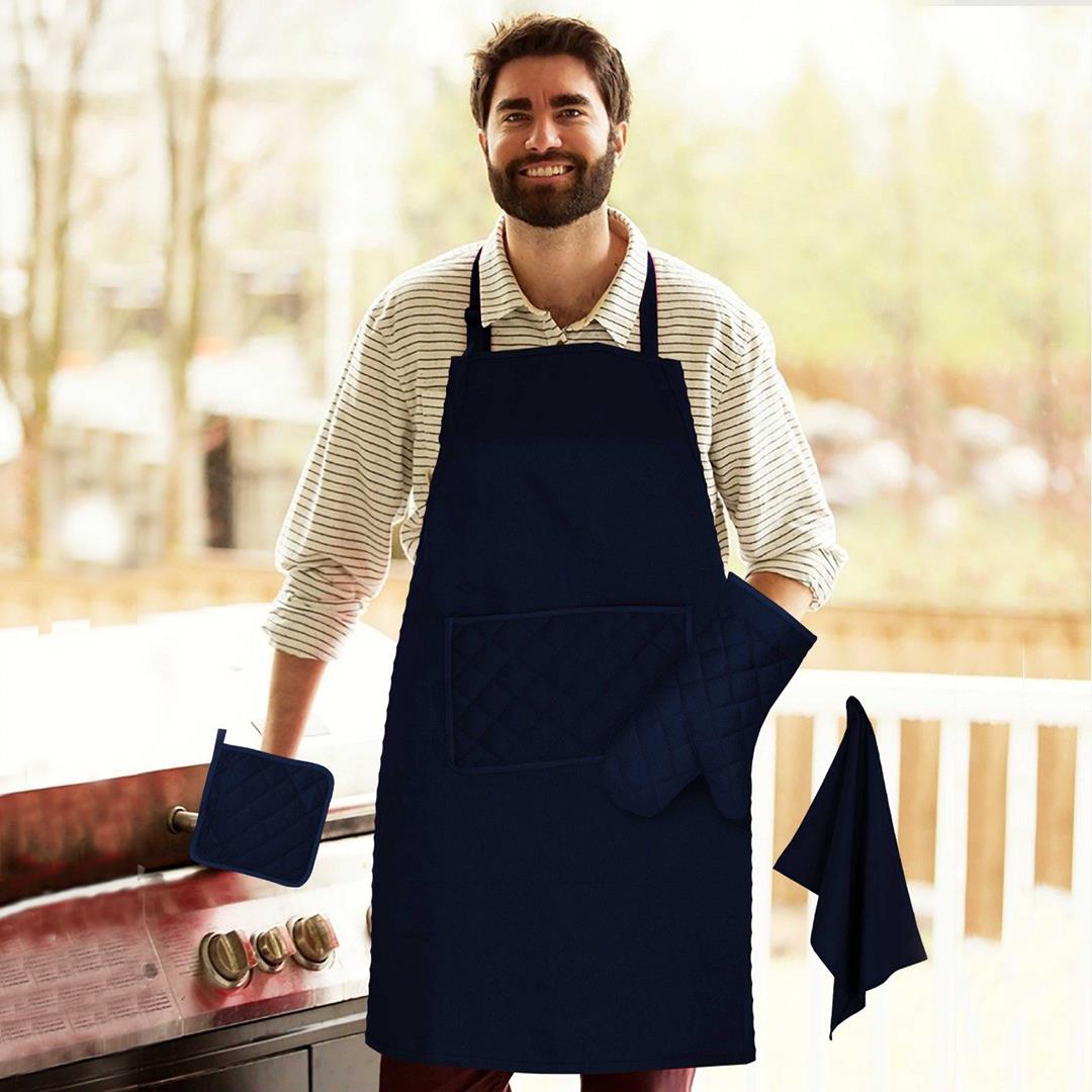 4 Pcs Quilted Kitchen Apron Set Titan Blue