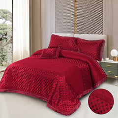 5 Pcs Bridal Palachi Bed Sheet Set Maroon